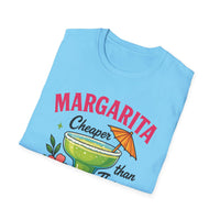 Margarita Lovers T-Shirt, Cheaper than Therapy Tee, Cocktail Humor Shirt, Unisex Softstyle Tee, Perfect Gift for Parties, Summer Vibes - To Be Designs