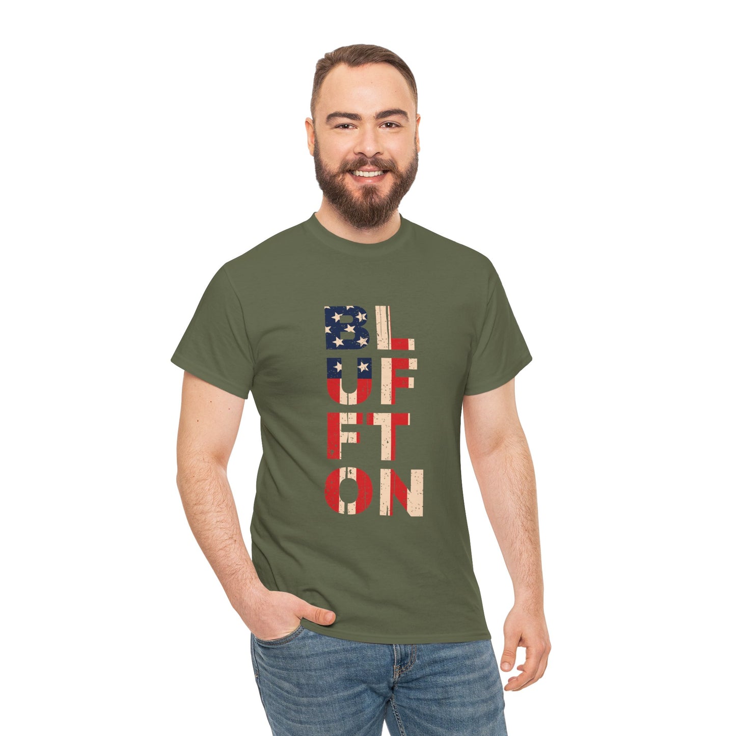 Bluffton South Carolina, Patriotic Unisex Heavy Cotton Tee, Casual Wear, Gift for Independence Day, Everyday Fashion, USA Pride Shirt