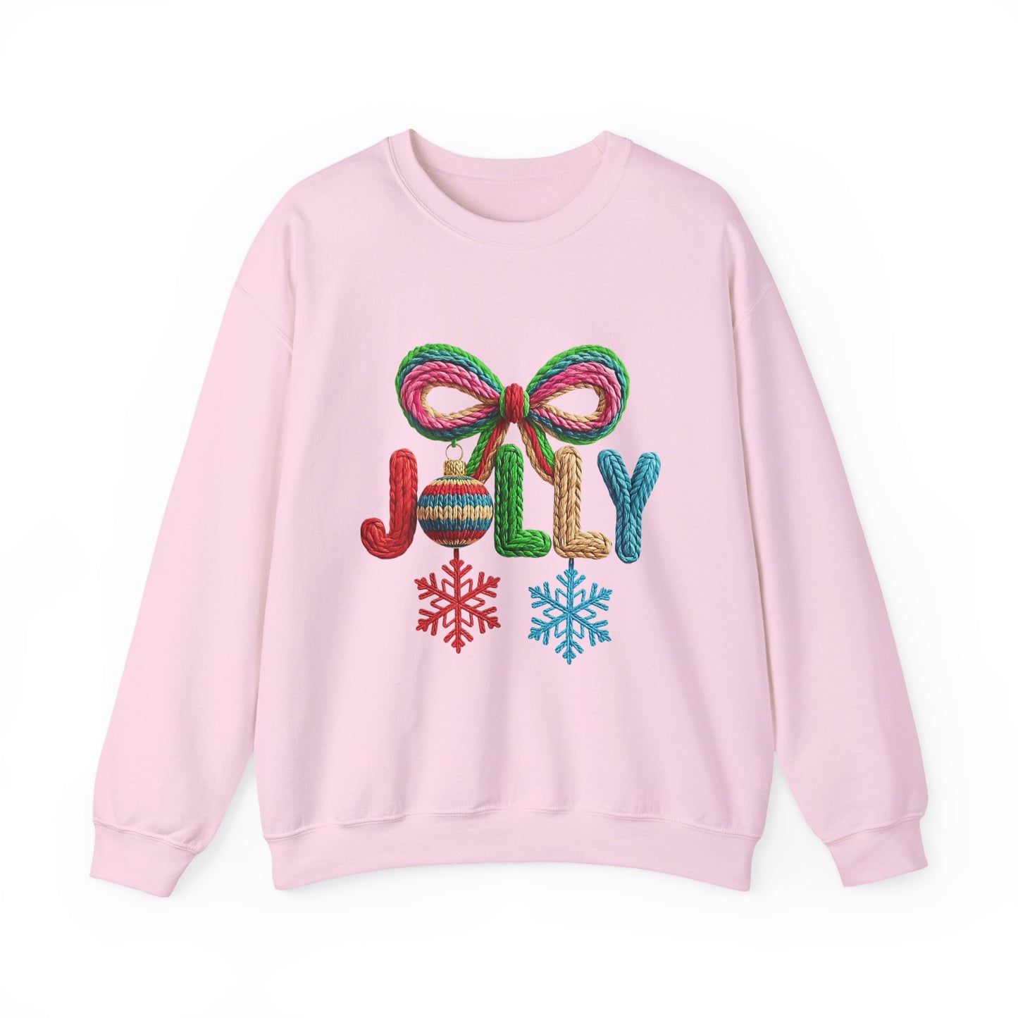 Jolly Holiday Crewneck Sweatshirt — Colorful Knit Ornament & Snowflake Christmas Sweatshirt