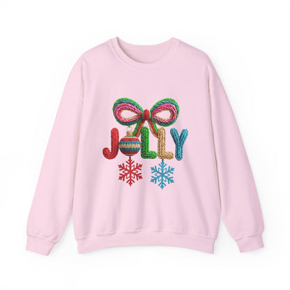Jolly Holiday Crewneck Sweatshirt — Colorful Knit Ornament & Snowflake Christmas Sweatshirt
