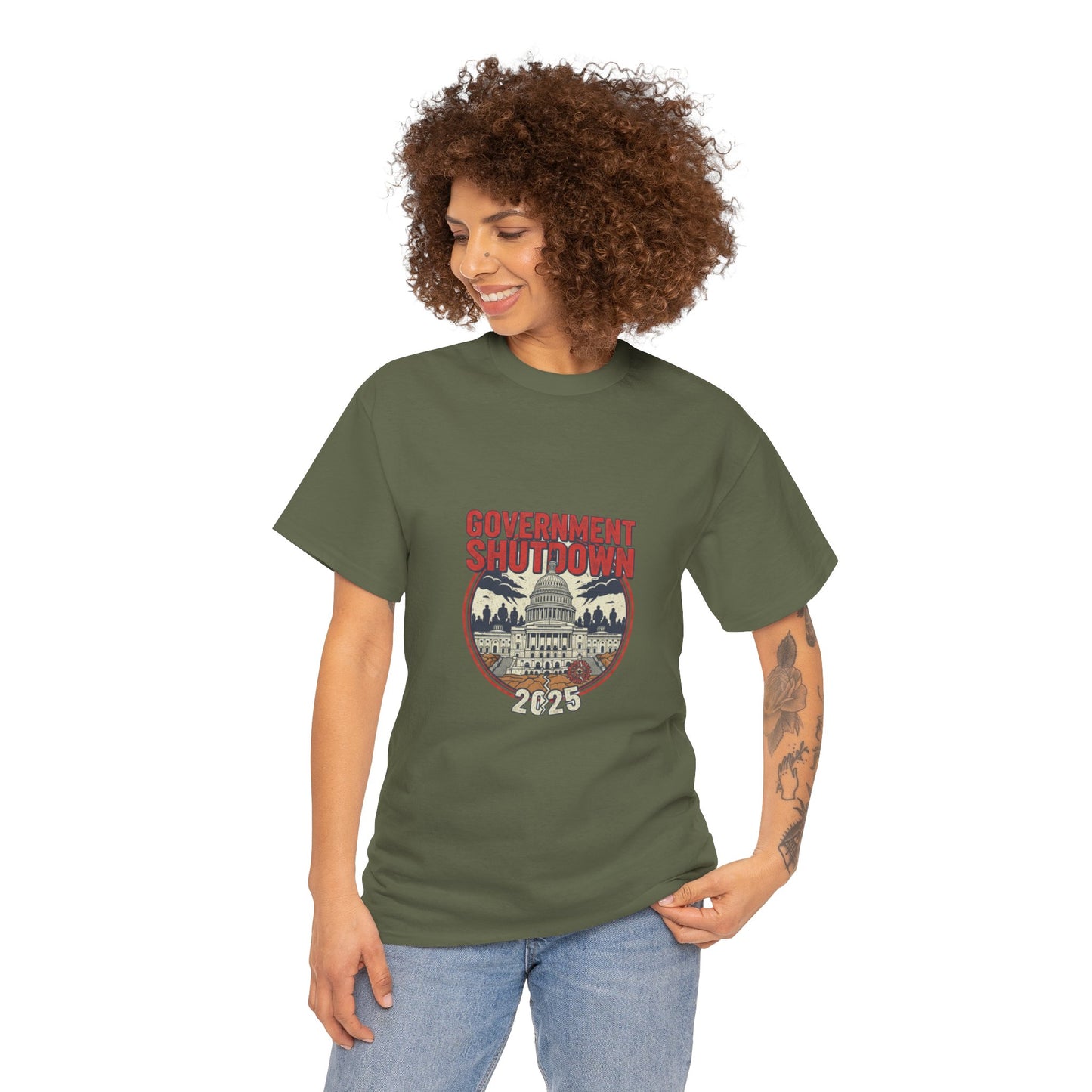 Government Shutdown Unisex Heavy Cotton Tee, Casual Wear, Political Statement, Gift for Activists, Unisex Graphic Tee