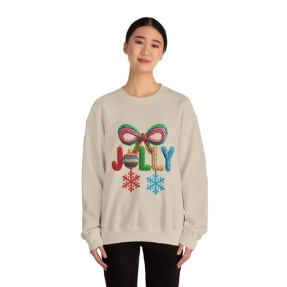 Jolly Holiday Crewneck Sweatshirt — Colorful Knit Ornament & Snowflake Christmas Sweatshirt