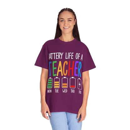 Battery Life of a Teacher T-Shirt - Battery Life of a Teacher - Gift for Educators, Teacher Appreciation, Back to School, Fun Classroom Shirt
