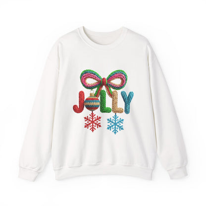 Jolly Holiday Crewneck Sweatshirt — Colorful Knit Ornament & Snowflake Christmas Sweatshirt