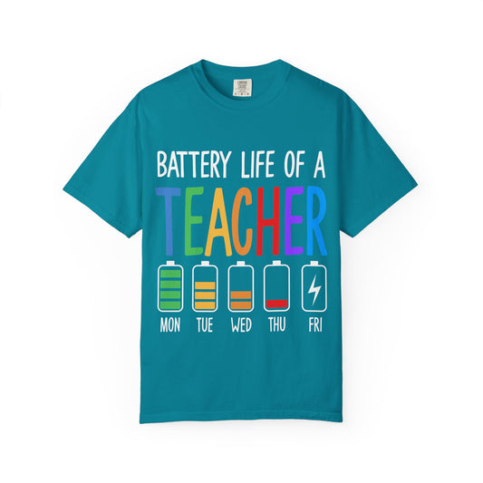 Battery Life of a Teacher T-Shirt - Battery Life of a Teacher - Gift for Educators, Teacher Appreciation, Back to School, Fun Classroom Shirt