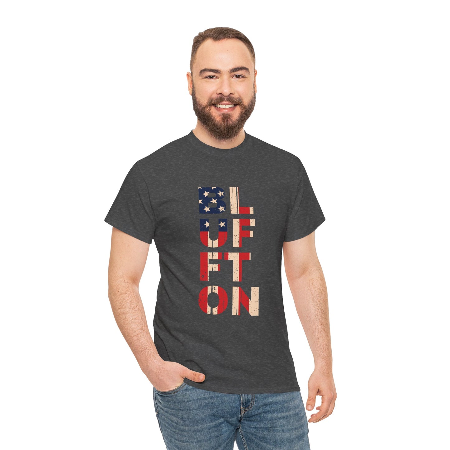 Bluffton South Carolina, Patriotic Unisex Heavy Cotton Tee, Casual Wear, Gift for Independence Day, Everyday Fashion, USA Pride Shirt