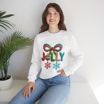 Jolly Holiday Crewneck Sweatshirt — Colorful Knit Ornament & Snowflake Christmas Sweatshirt