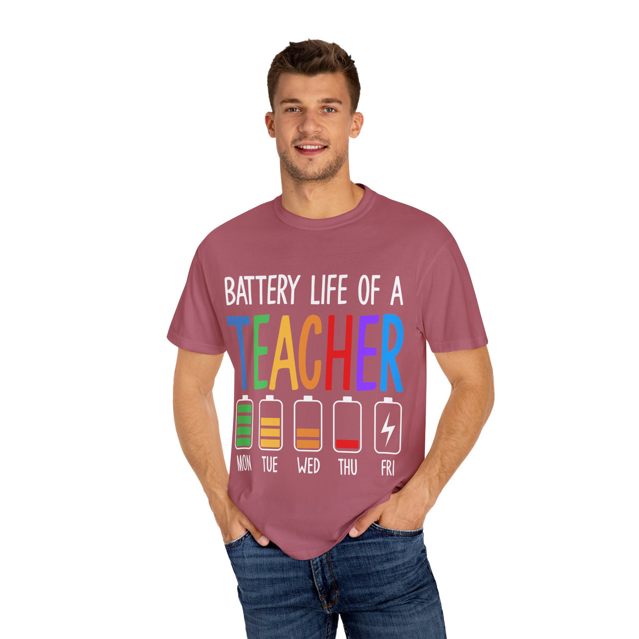Battery Life of a Teacher T-Shirt - Battery Life of a Teacher - Gift for Educators, Teacher Appreciation, Back to School, Fun Classroom Shirt