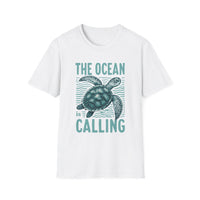 Ocean Calling Unisex Softstyle T-Shirt, Sea Turtle Tee, Beach Lover Shirt, Gift for Ocean Enthusiasts, Summer Clothing - To Be Designs