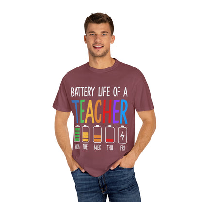 Battery Life of a Teacher T-Shirt - Battery Life of a Teacher - Gift for Educators, Teacher Appreciation, Back to School, Fun Classroom Shirt