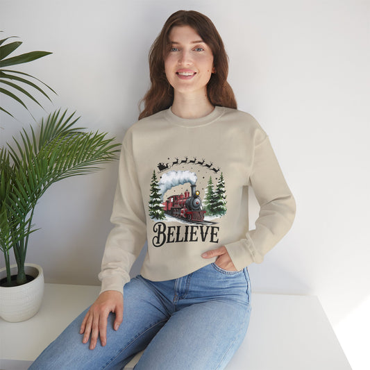 Believe Holiday Sweatshirt — Vintage Train Christmas Crewneck