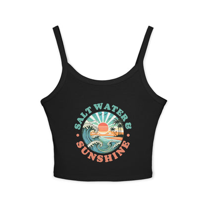 Women's Spaghetti Strap Tank Top - Salt Water & Sunshine Graphic, Summer Beachwear, Vacation Outfit, Casual Wear, Gift for Her - To Be Designs
