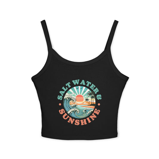 Women's Spaghetti Strap Tank Top - Salt Water & Sunshine Graphic, Summer Beachwear, Vacation Outfit, Casual Wear, Gift for Her - To Be Designs