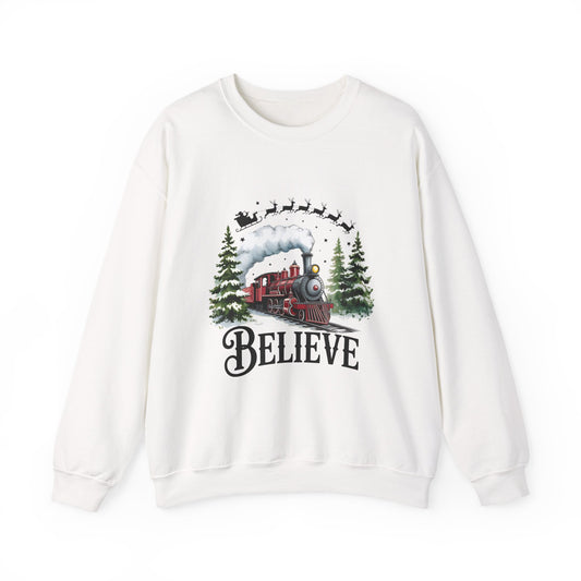 Believe Holiday Sweatshirt — Vintage Train Christmas Crewneck