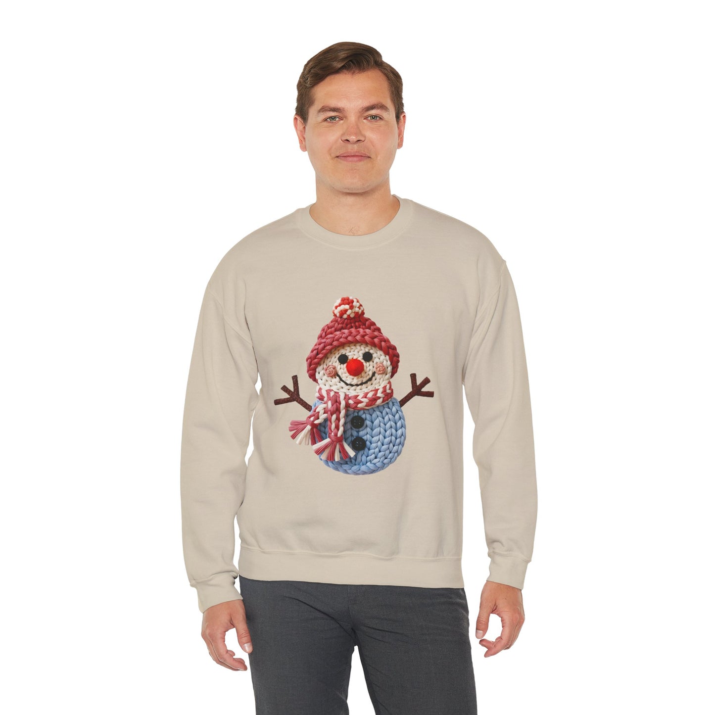 Snowman Knit Crewneck Sweatshirt — Cute Holiday Snowman Graphic